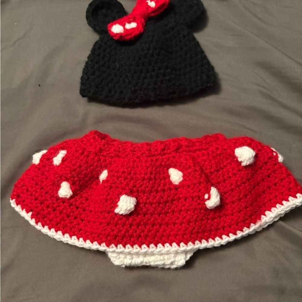 Handmade Minnie Mouse Crochet Newborn Diaper Cover Set